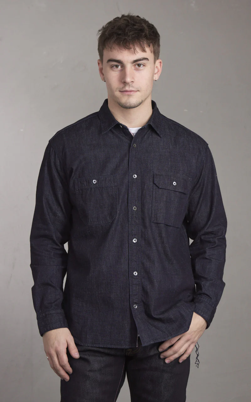 Momotaro Jeans MXLS1022 Selvedge Denim Work Shirt Indigo 8oz - Image 2