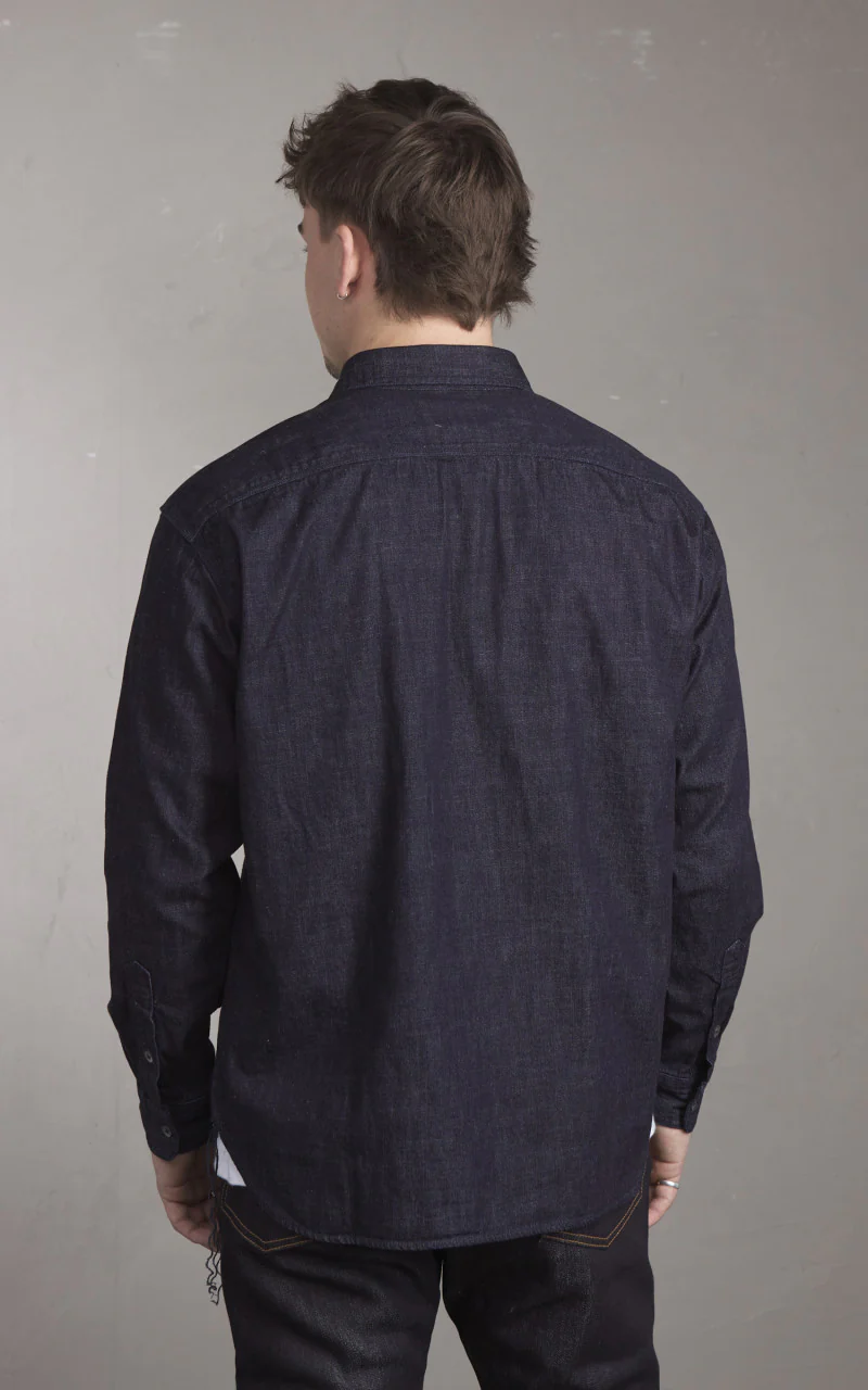 Momotaro Jeans MXLS1022 Selvedge Denim Work Shirt Indigo 8oz - Image 4