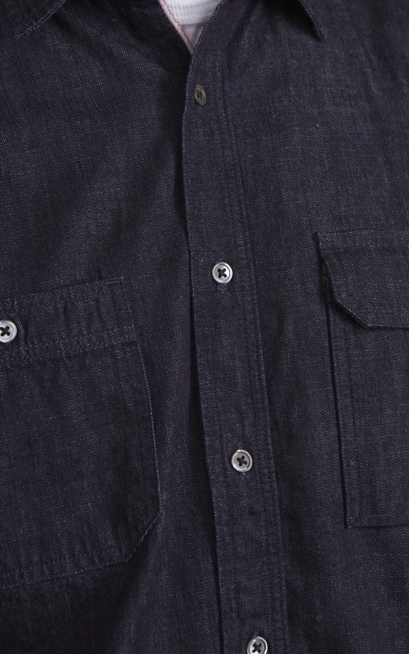 Momotaro Jeans MXLS1022 Selvedge Denim Work Shirt Indigo 8oz - Image 5