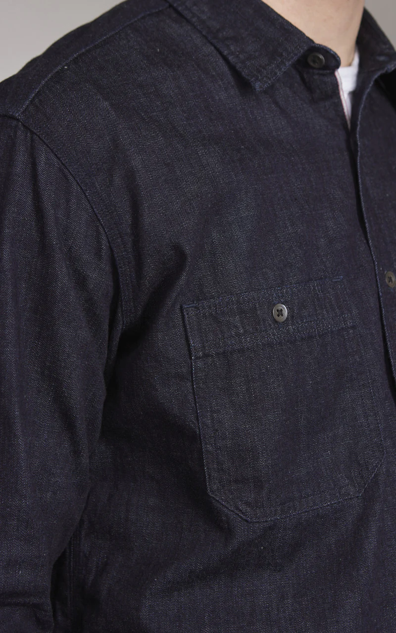 Momotaro Jeans MXLS1022 Selvedge Denim Work Shirt Indigo 8oz - Image 6