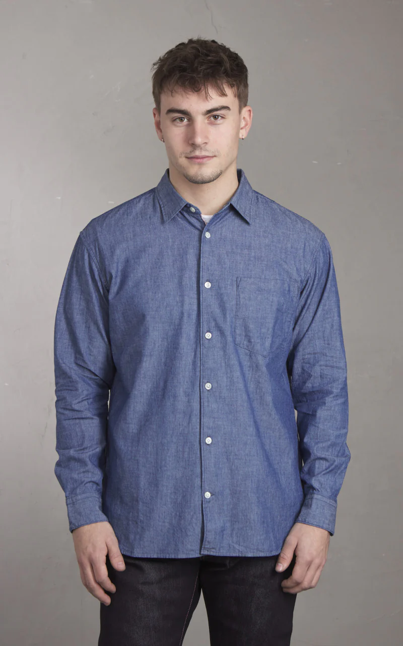 Momotaro Jeans MXLS1023 Selvedge Chambray Work Shirt Indigo 5oz - Image 2