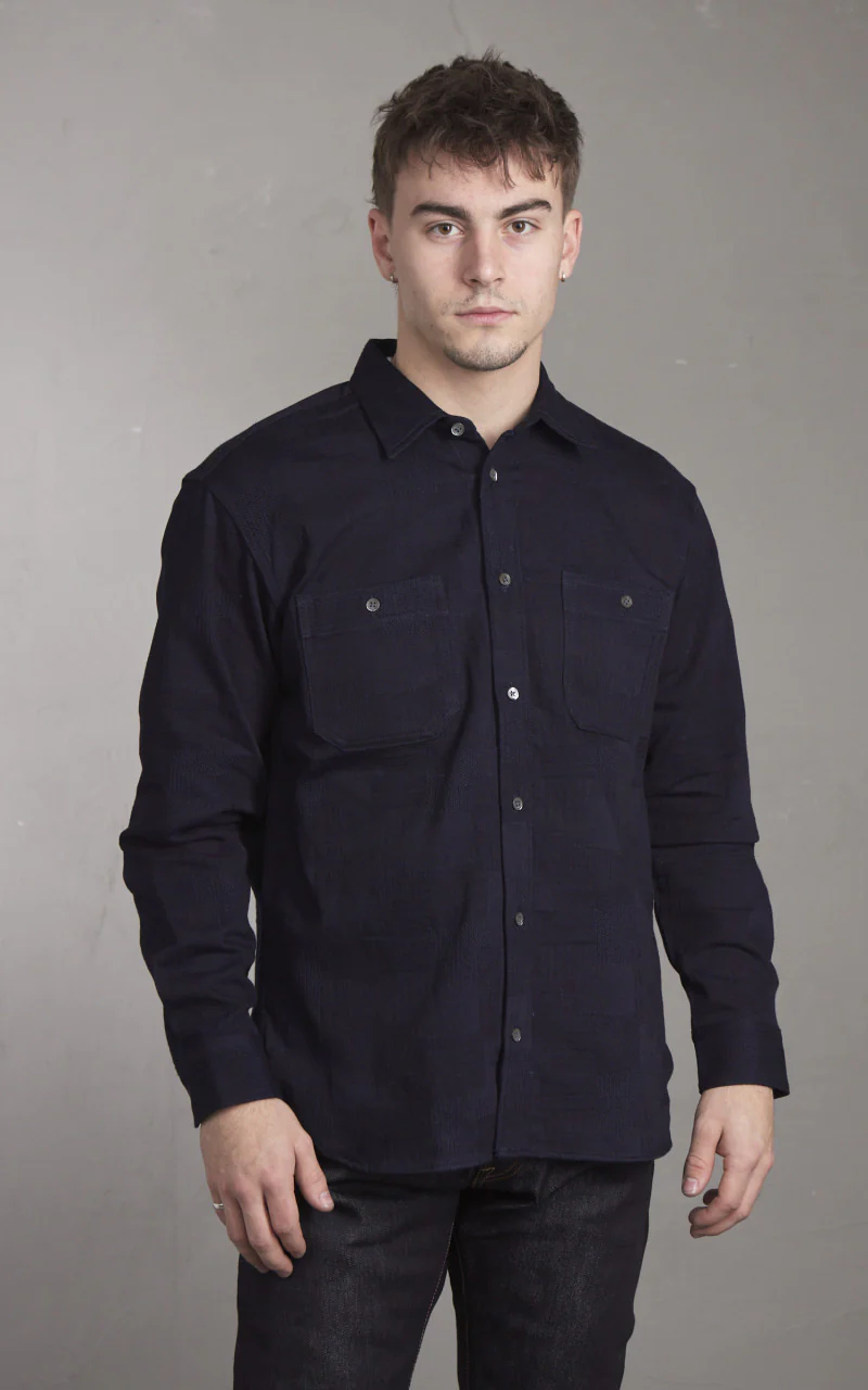 Momotaro Jeans MXLS1026 Indigo Dyed Sashiko Jacquard Shirt Indigo - Image 2