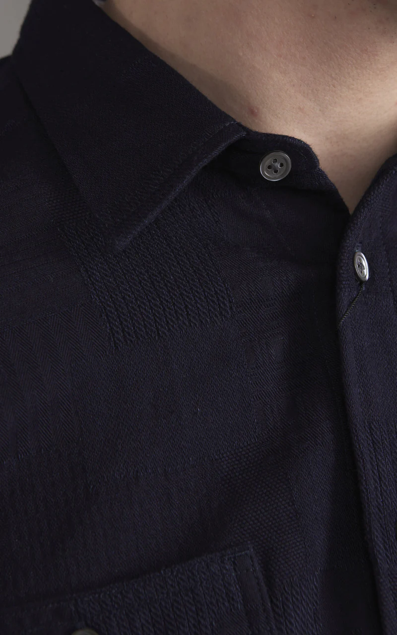 Momotaro Jeans MXLS1026 Indigo Dyed Sashiko Jacquard Shirt Indigo - Image 4