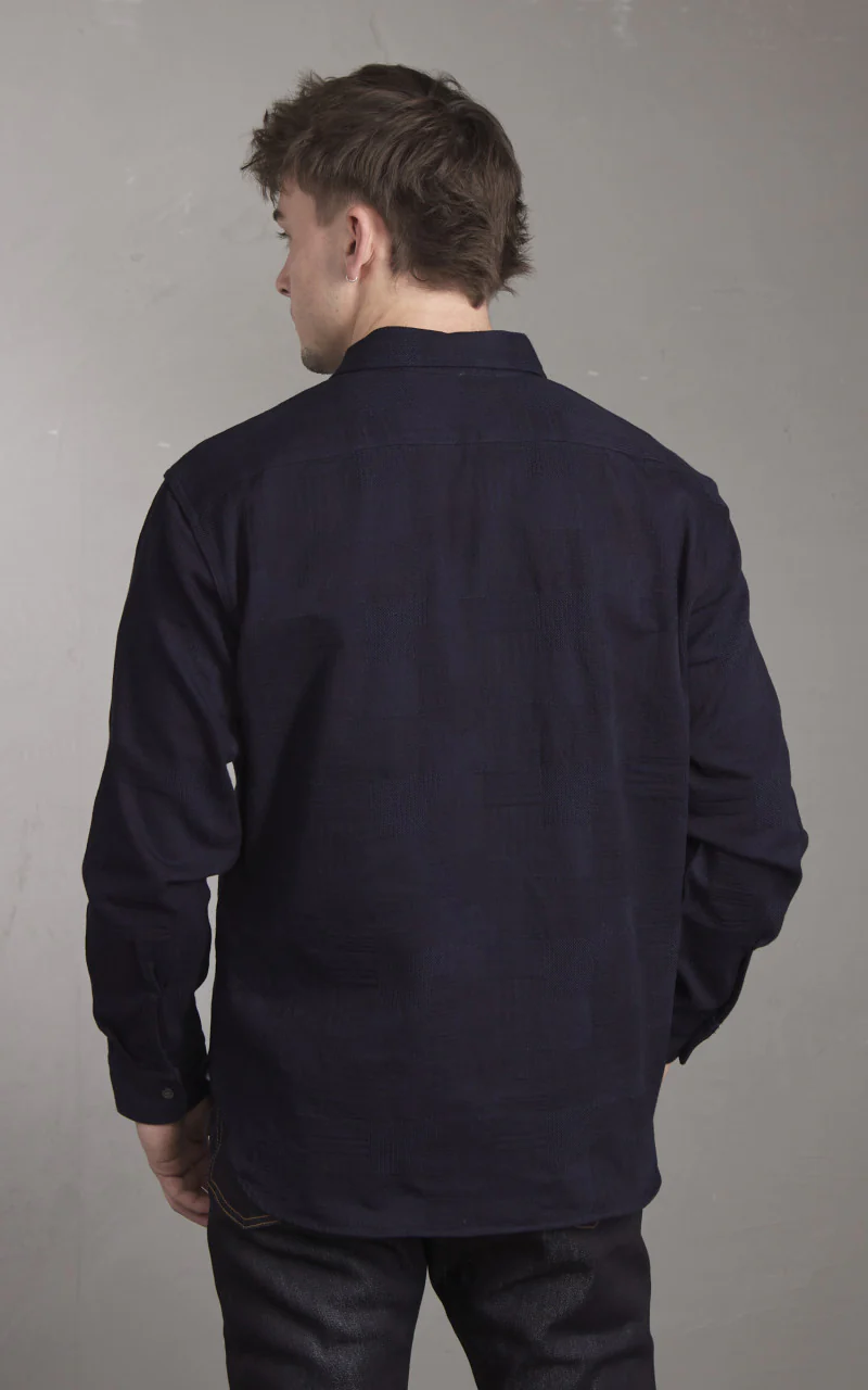 Momotaro Jeans MXLS1026 Indigo Dyed Sashiko Jacquard Shirt Indigo - Image 5