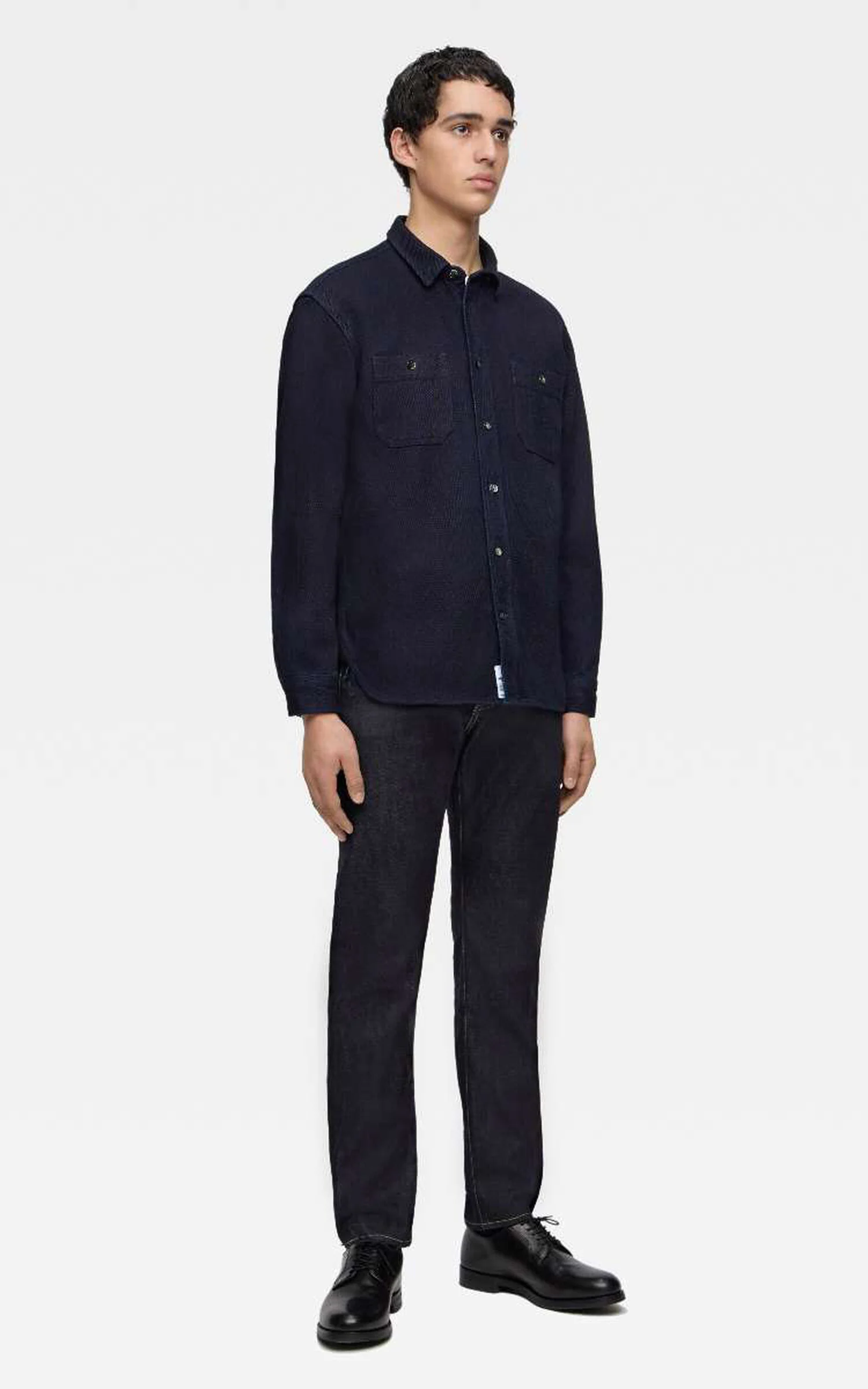 MOMOTARO JEANS MXLS1036 Triple Stitch L/S Dobby Shirt Indigo - Image 6