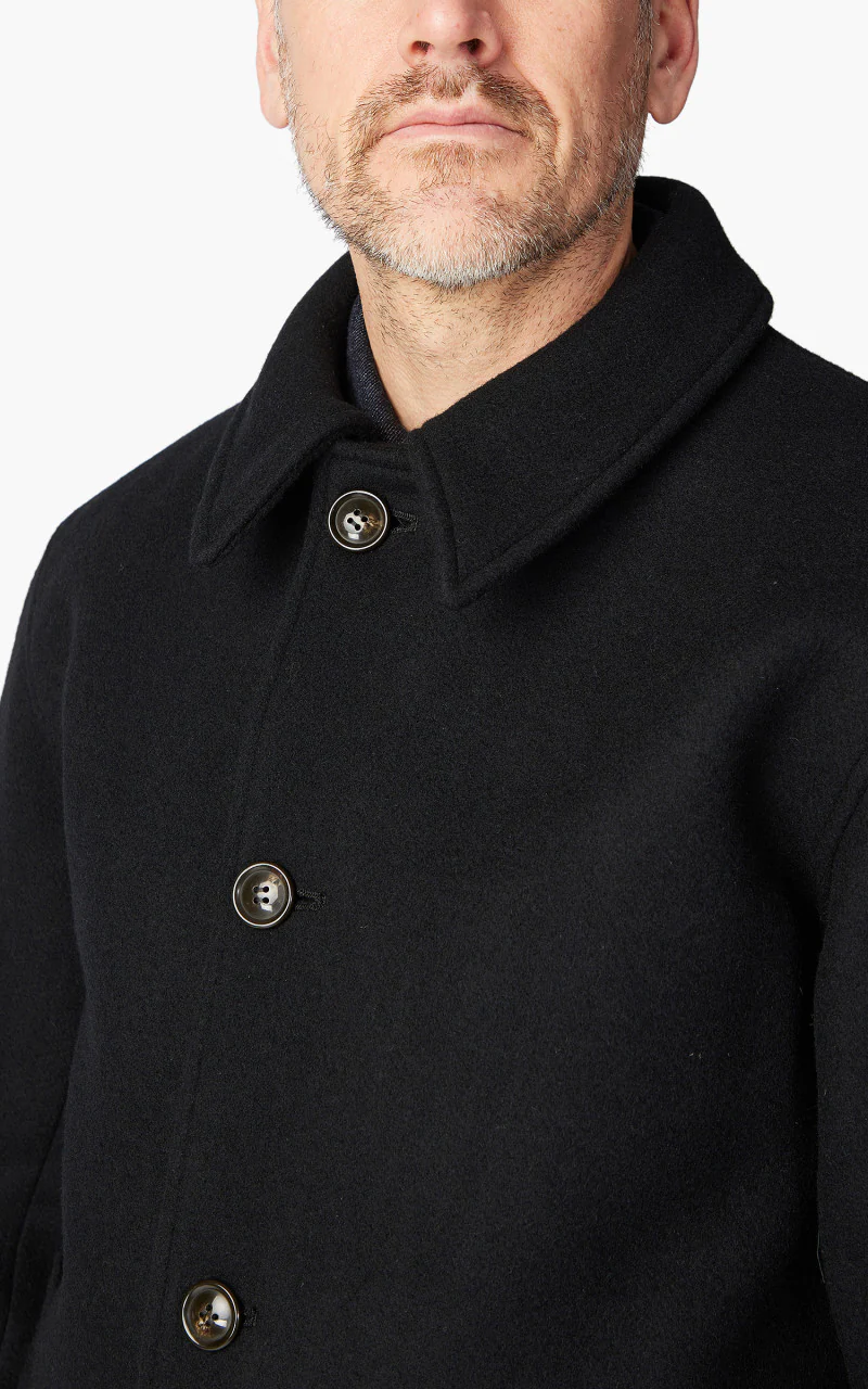 Momotaro Jeans MXOT1500 Heavy Melton Balmacaan Coat Black - Image 4