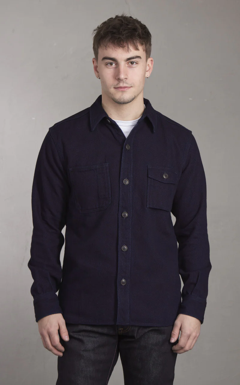 Momotaro Jeans MZLS1070 Heavy Dobby Shirt Sashiko Indigo - Image 2