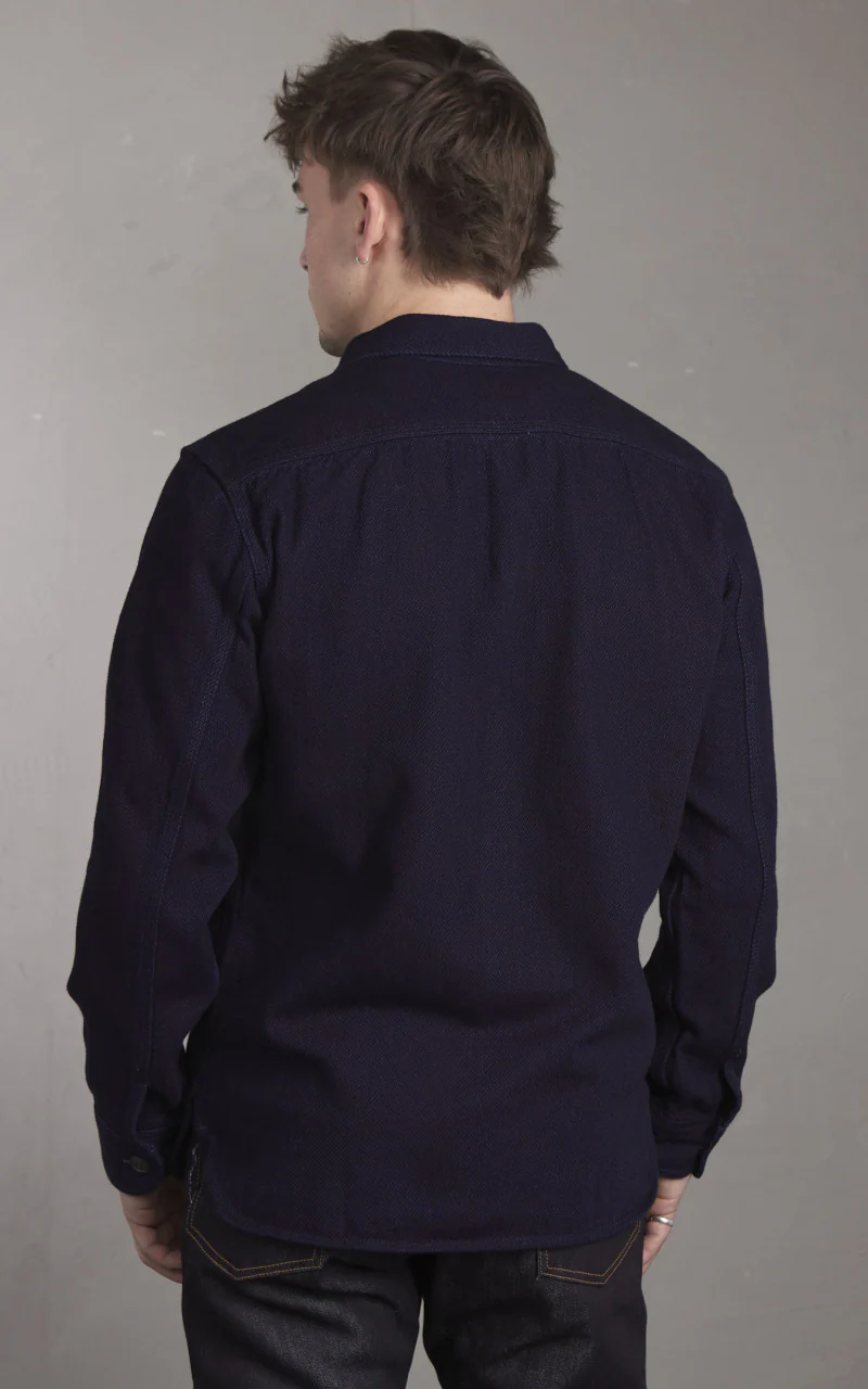 Momotaro Jeans MZLS1070 Heavy Dobby Shirt Sashiko Indigo - Image 5