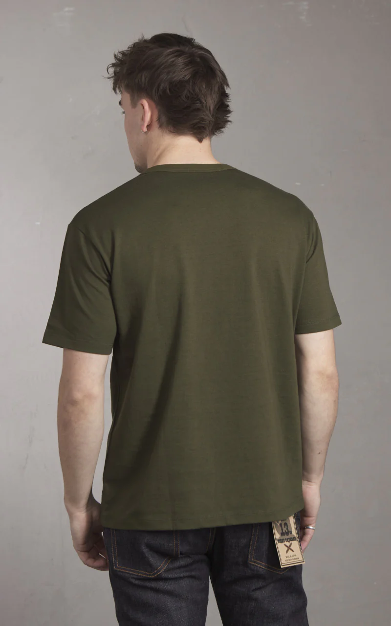 Momotaro Jeans MZTS0003 GTB Denim Pocket T-Shirt Olive Drab 8.5oz - Image 3