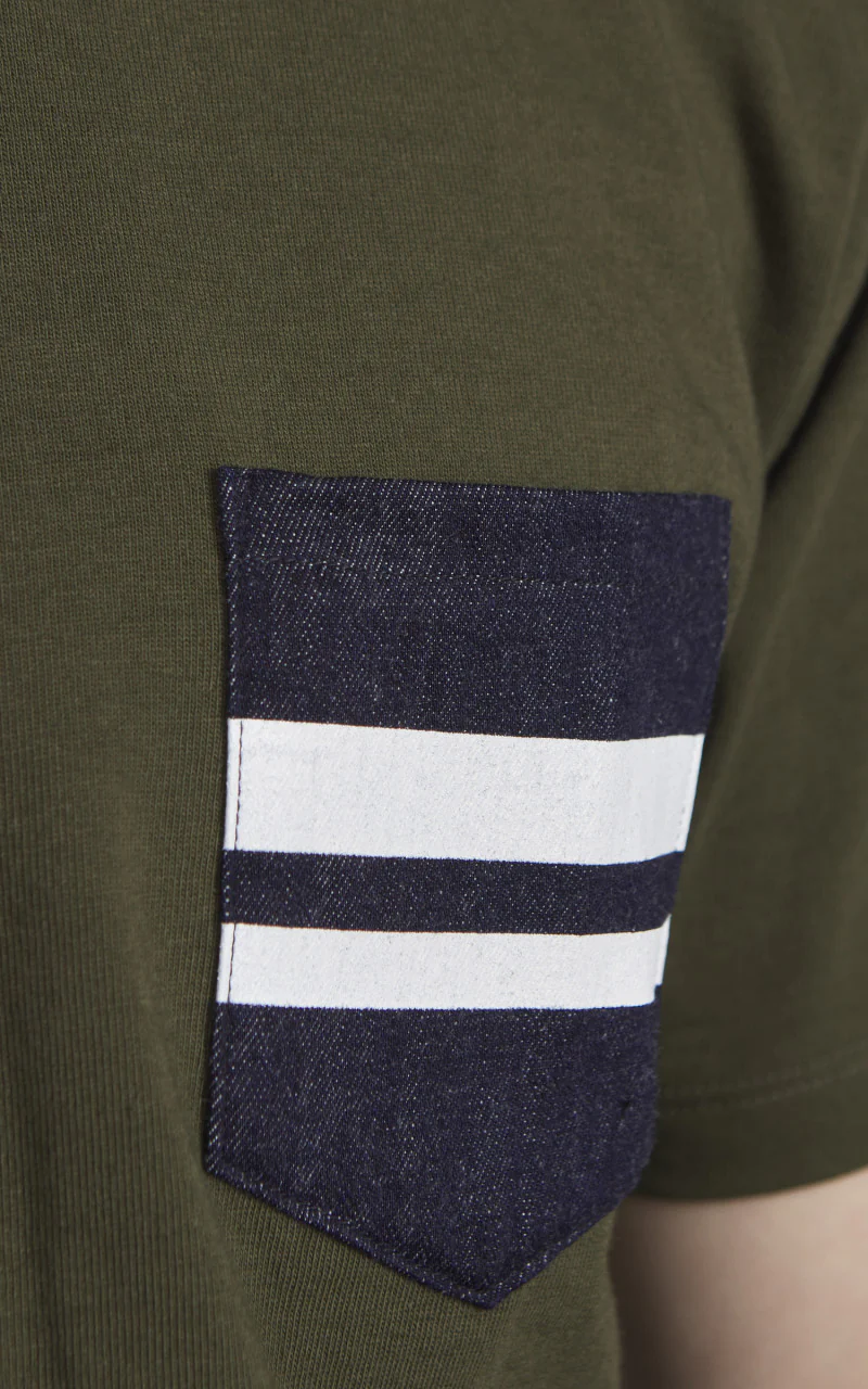Momotaro Jeans MZTS0003 GTB Denim Pocket T-Shirt Olive Drab 8.5oz - Image 4