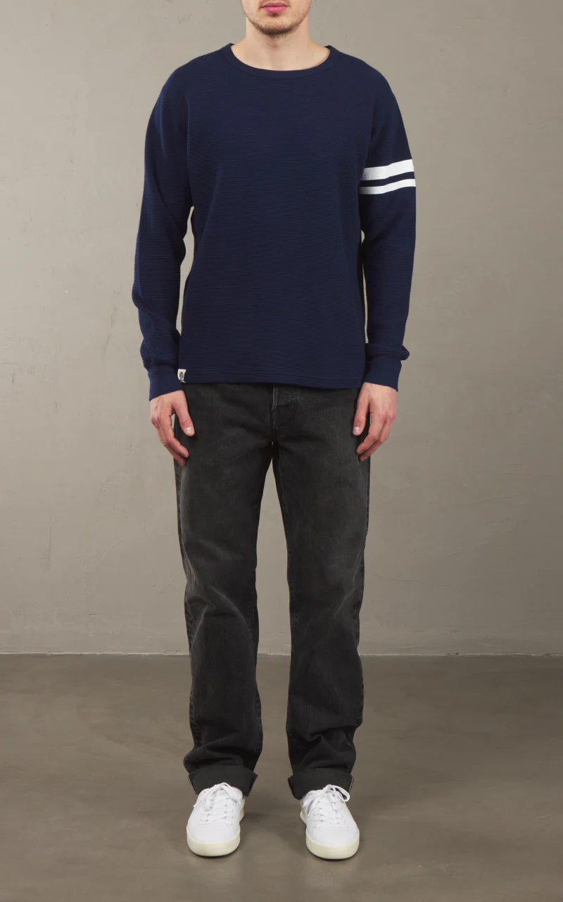 Momotaro Jeans MZTS0079 GTB Thermal Longsleeve T-Shirt Navy - Image 2