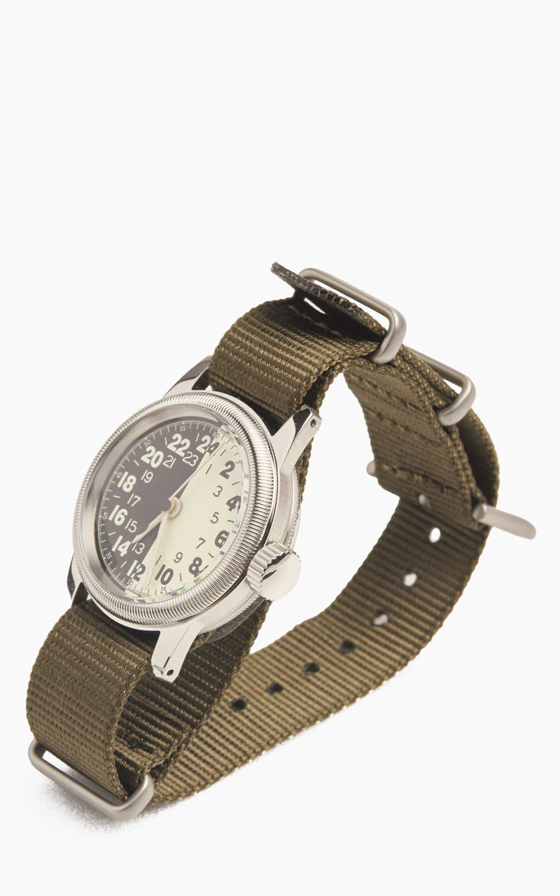 M.R.M.W. A-17 Vintage Military Watch Green Nylon Strap Night & Day - Image 3