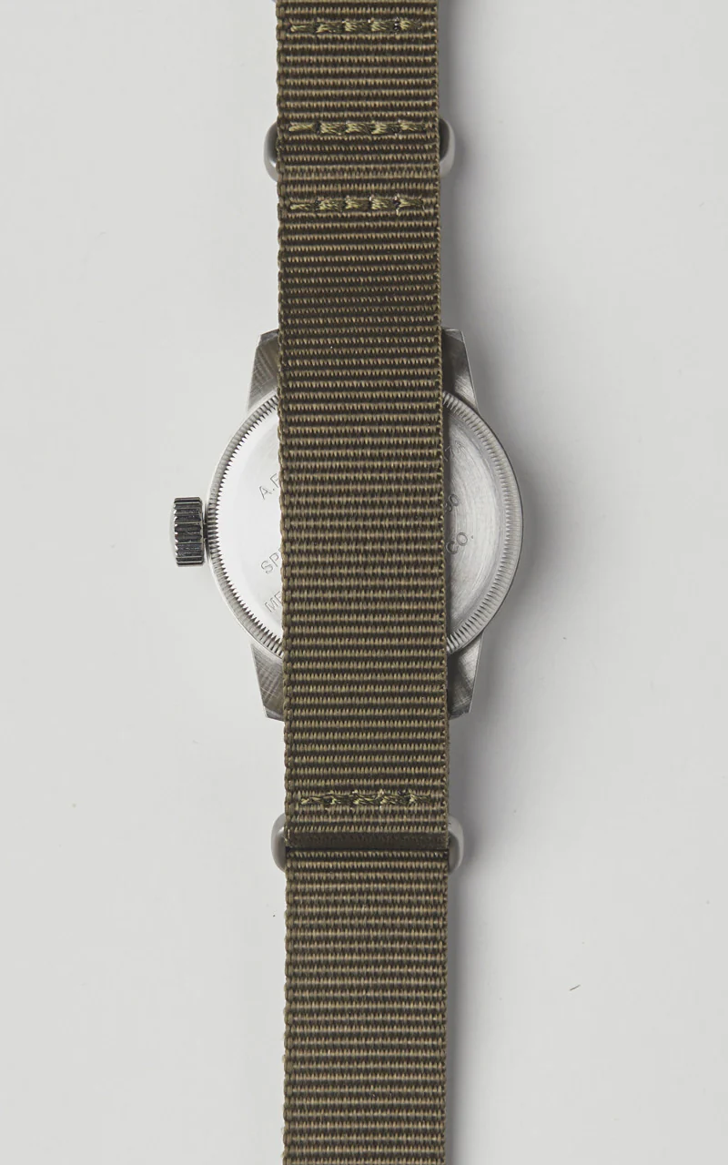 M.R.M.W. A-17 Vintage Military Watch Green Nylon Strap Night & Day - Image 5
