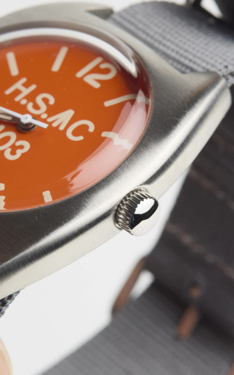 M.R.M.W. Royal Army H.S. W10 Air Force Watch Orange Dial Grey Nylon Strap - Image 3