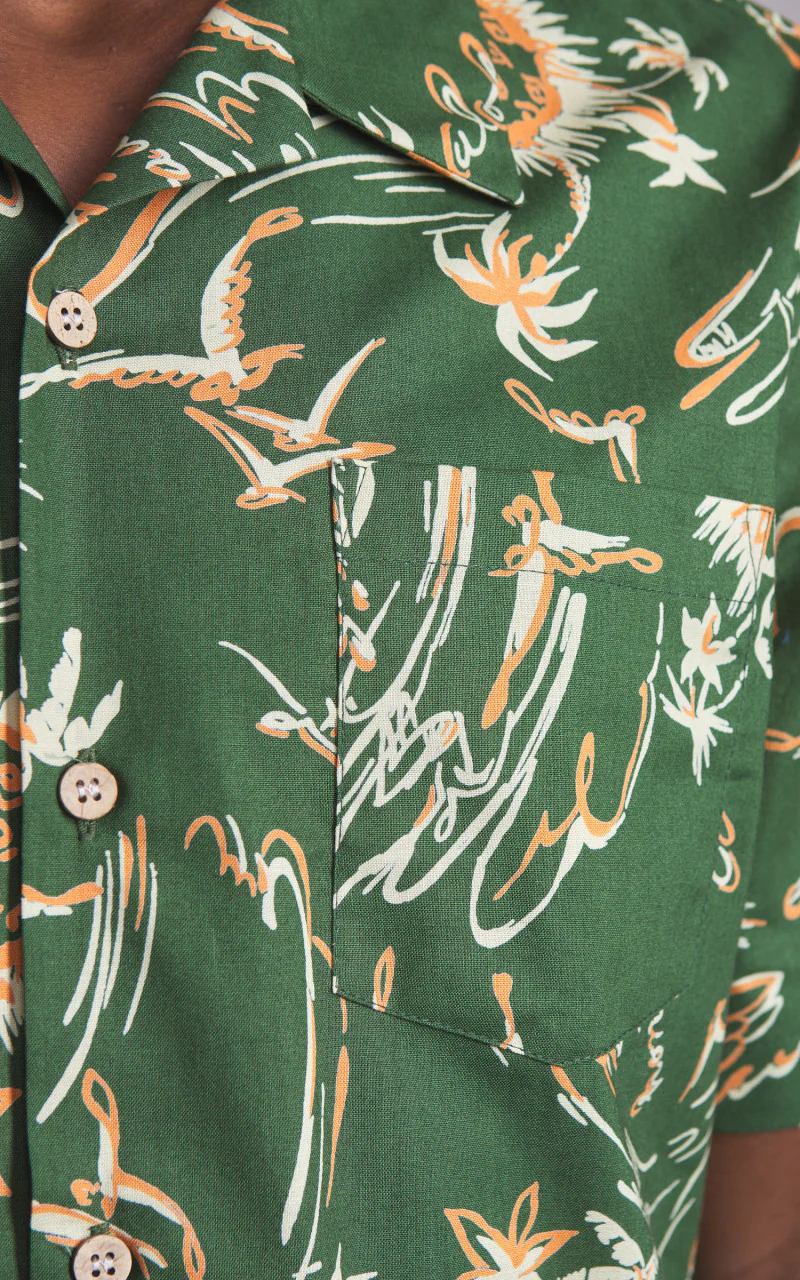 Naked & Famous Denim Aloha Shirt Waikiki Waves Green - Image 3