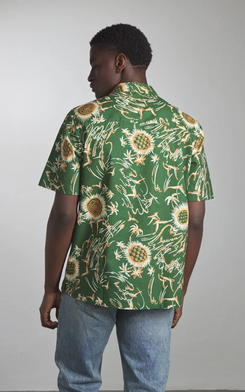 Naked & Famous Denim Aloha Shirt Waikiki Waves Green - Image 4