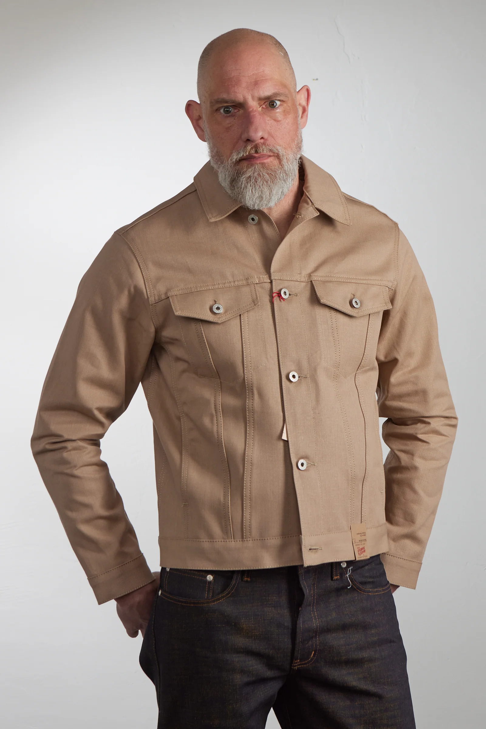 Naked & Famous Denim Denim Jacket Selvedge Slacks Beige 10oz - Image 4