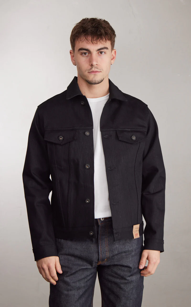 Naked & Famous Denim Denim Jacket Shinigami Selvedge Black 18oz - Image 2