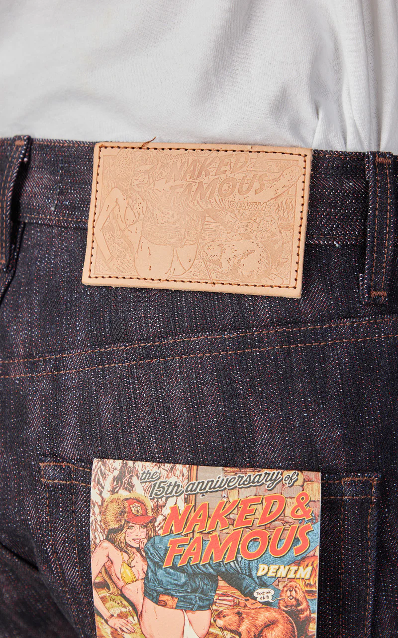 Naked & Famous Denim Easy Guy 15th Anniversary Denim Indigo x Red/White - Image 7