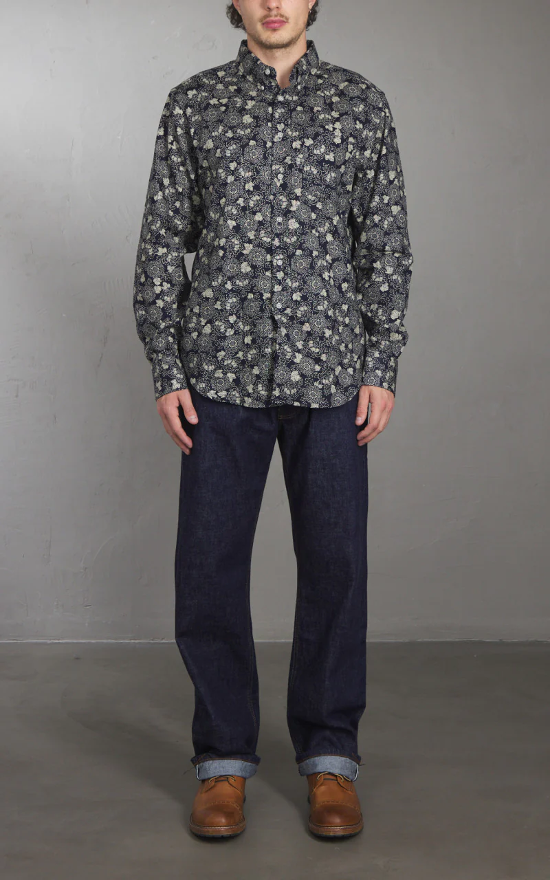 Naked & Famous Denim Easy Shirt Kimono Floral Print Indigo - Image 3