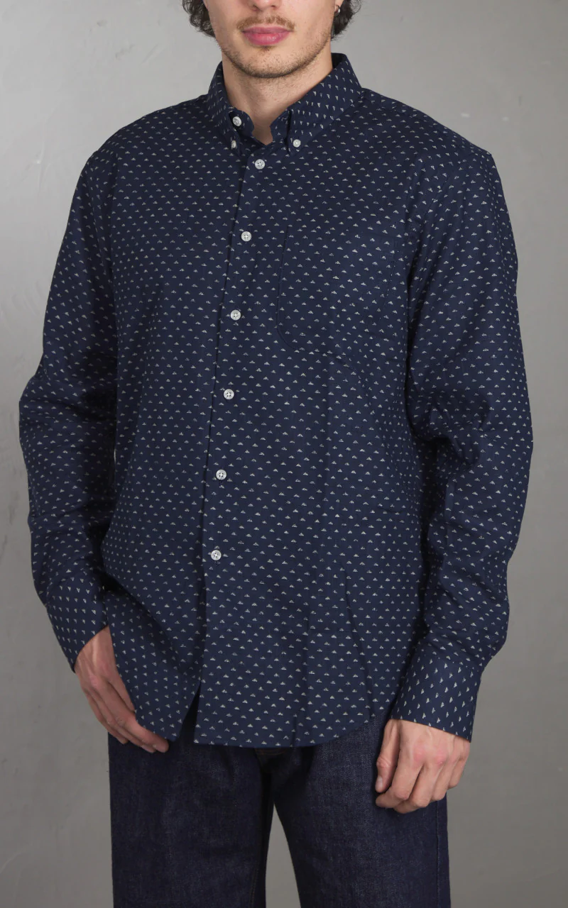 Naked & Famous Denim Easy Shirt Kimono Triangles Print Indigo - Image 2
