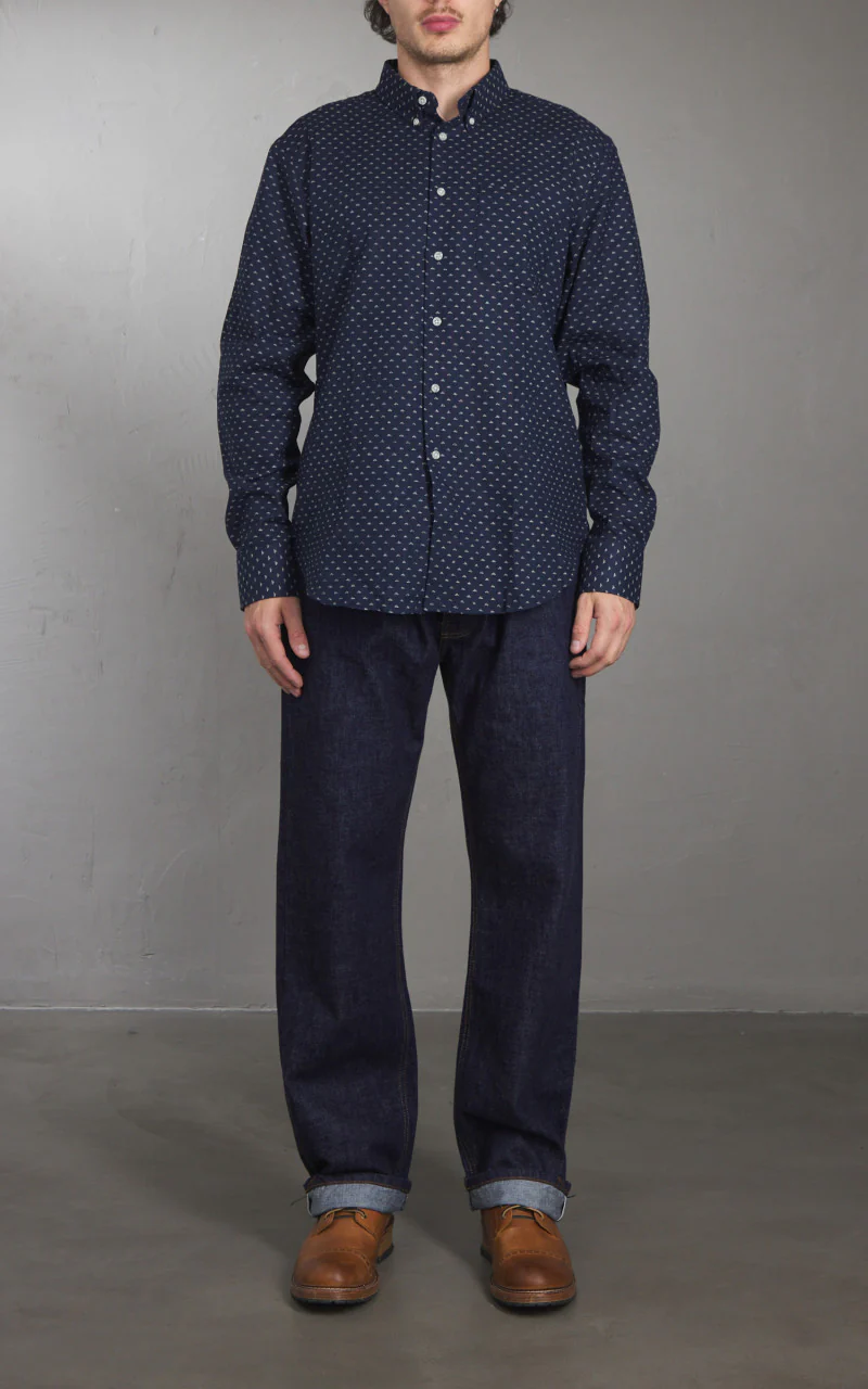 Naked & Famous Denim Easy Shirt Kimono Triangles Print Indigo - Image 4