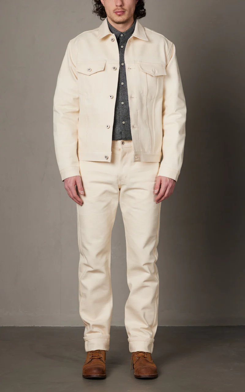 Naked & Famous Denim Jacket Undyed Frankenstein Denim Ecru - Image 2
