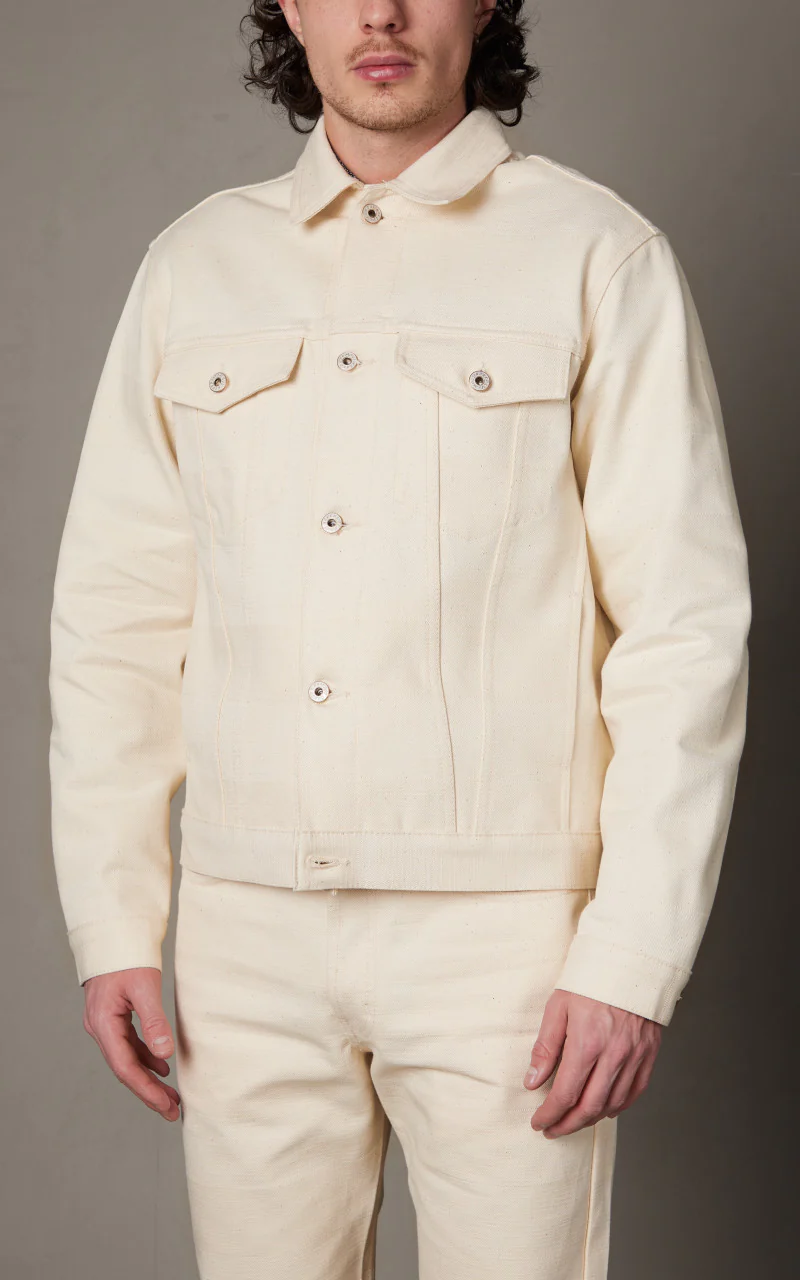 Naked & Famous Denim Jacket Undyed Frankenstein Denim Ecru - Image 3