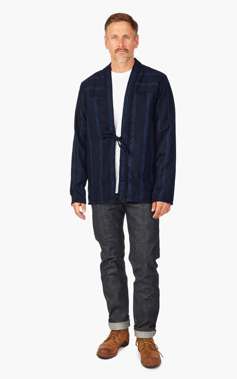 Naked & Famous Denim Kimono Shirt Sashiko Double Gauze Indigo Stripe - Image 2