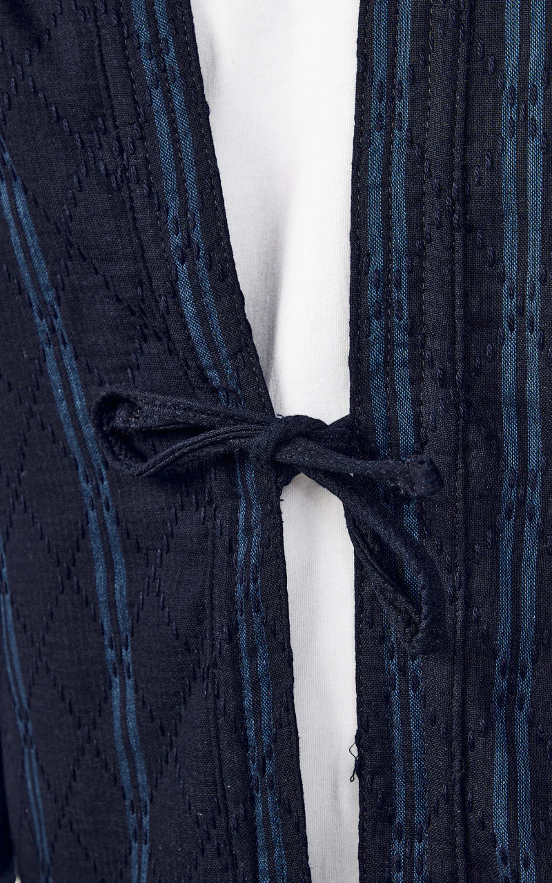 Naked & Famous Denim Kimono Shirt Sashiko Double Gauze Indigo Stripe - Image 6