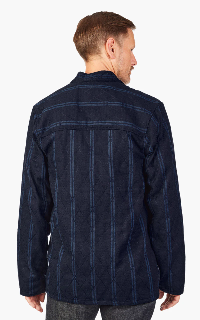 Naked & Famous Denim Kimono Shirt Sashiko Double Gauze Indigo Stripe - Image 7