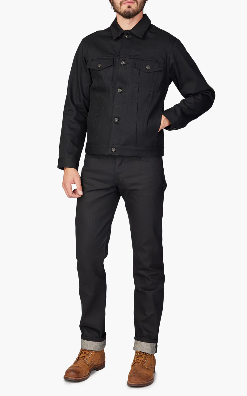 Naked & Famous Denim Lined Denim Jacket Solid Black Selvedge - Image 2