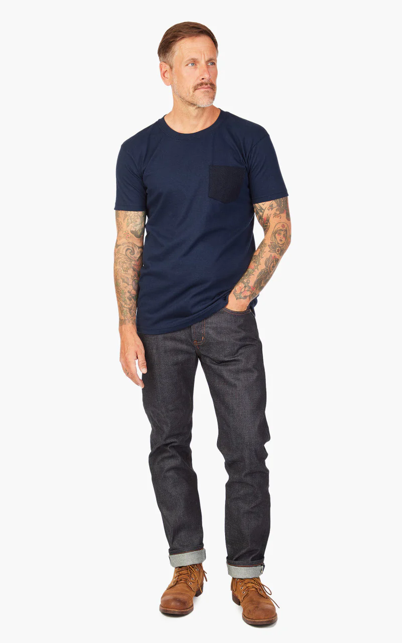 Naked & Famous Denim Pocket Tee Sashiko Double Gauze Navy - Image 2