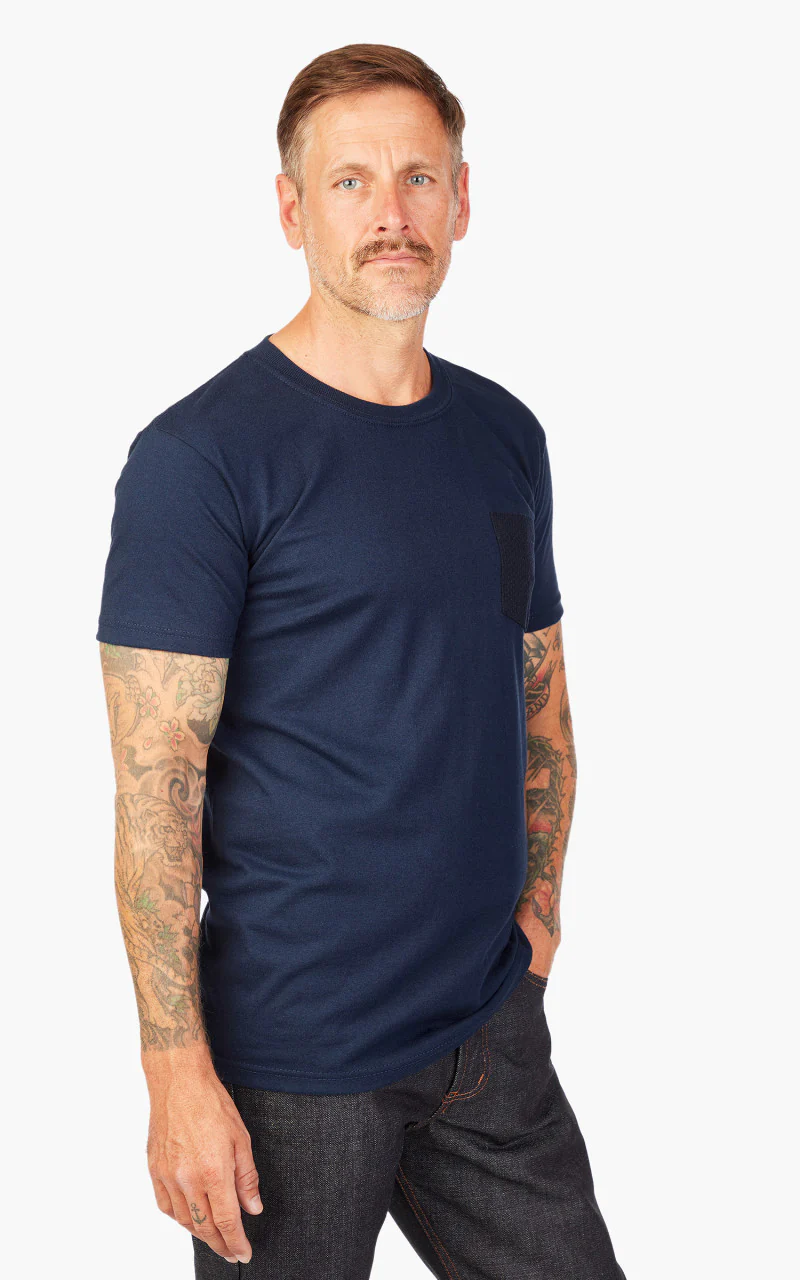 Naked & Famous Denim Pocket Tee Sashiko Double Gauze Navy - Image 4