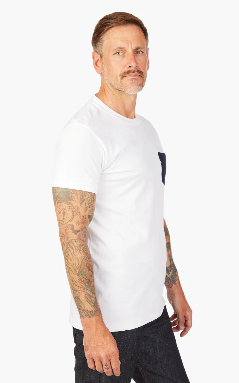 Naked & Famous Denim Pocket Tee Sashiko Double Gauze White - Image 4