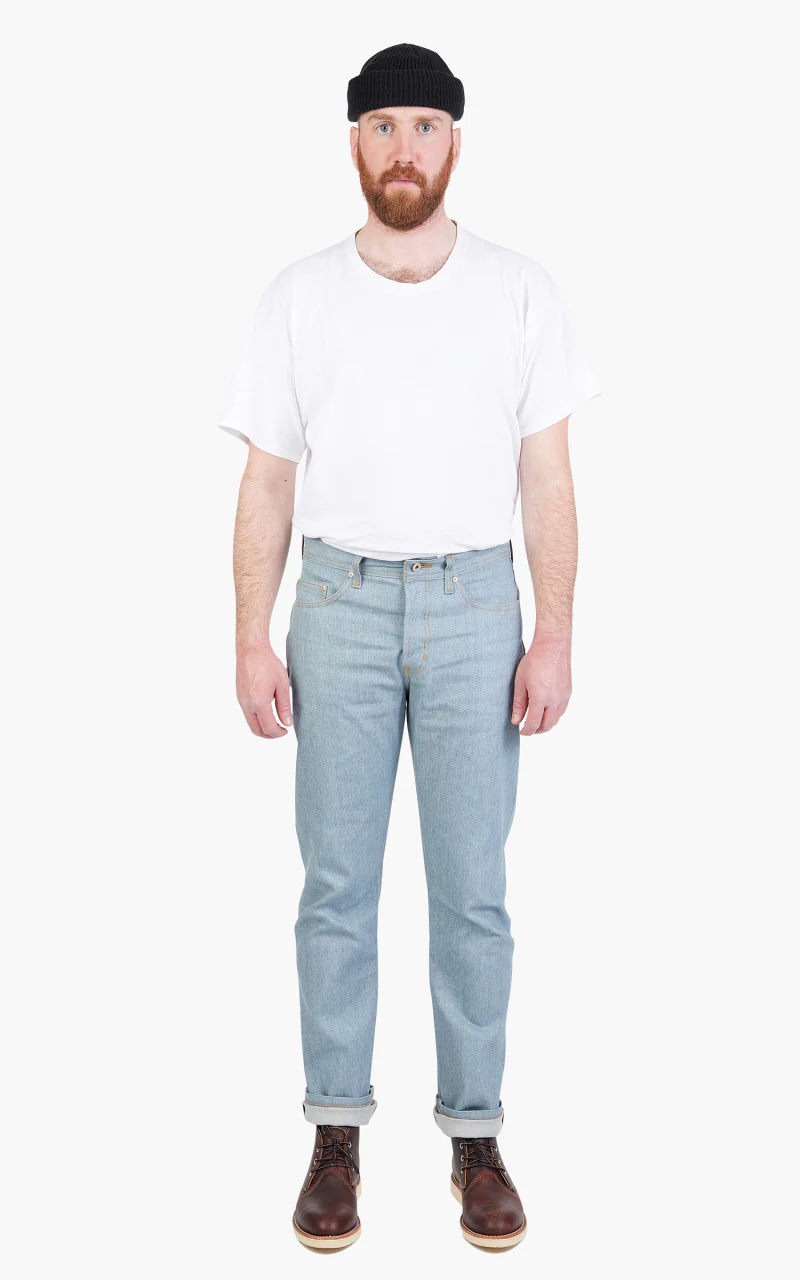 Naked & Famous Denim Weird Guy Lightweight Recycled Selvedge Stone Blue - Image 2