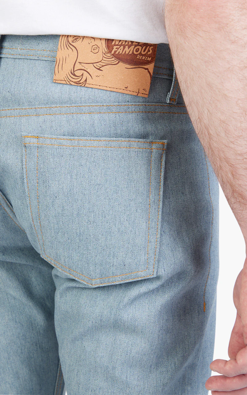 Naked & Famous Denim Weird Guy Lightweight Recycled Selvedge Stone Blue - Image 5