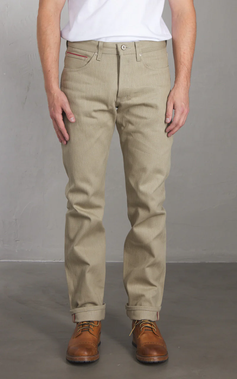 Naked & Famous Denim Weird Guy Smokey Cotton Slub Selvedge Taupe 16oz - Image 2