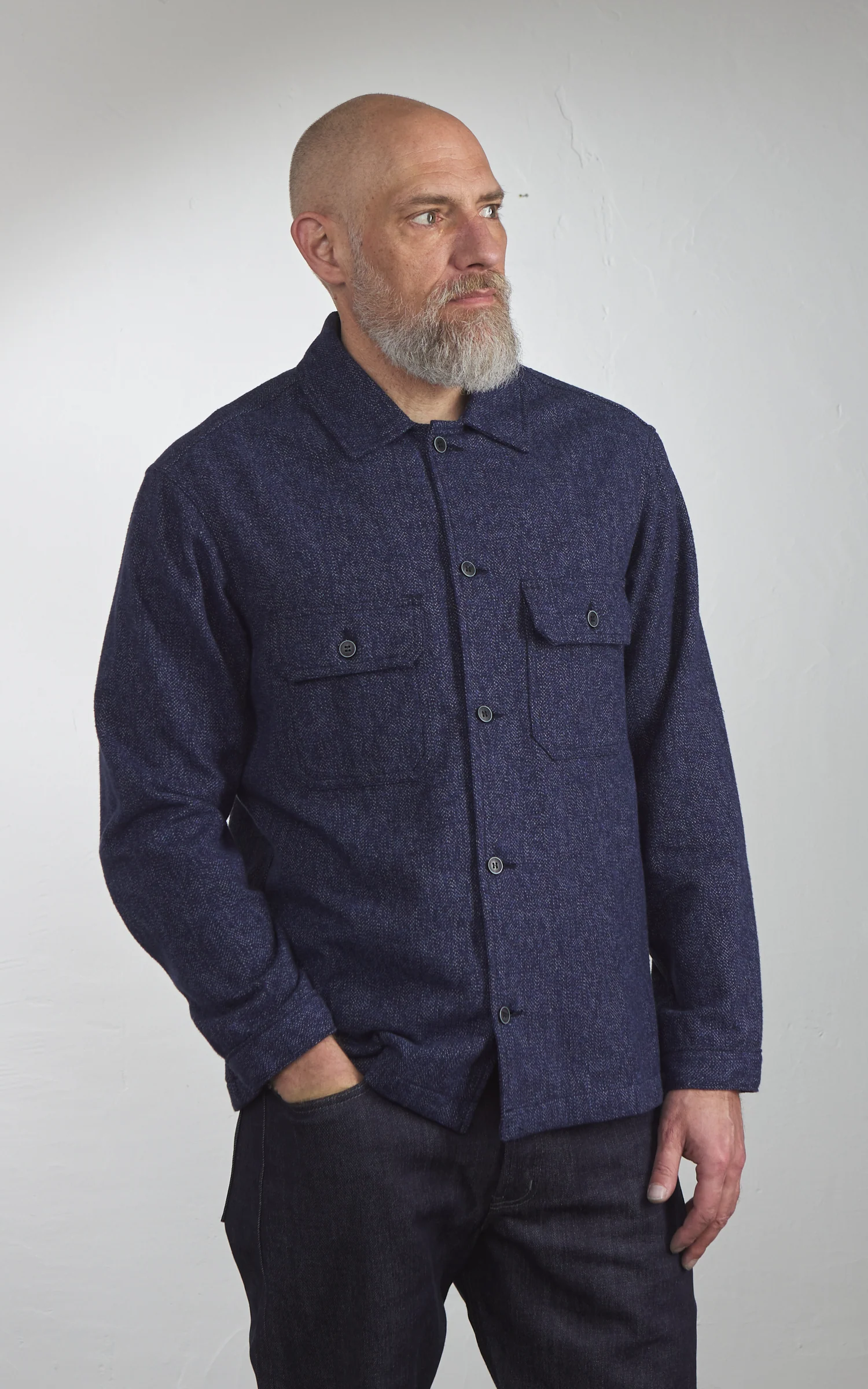 Naked & Famous Denim Work Shirt Herringbone Triple Twist Indigo - Image 3