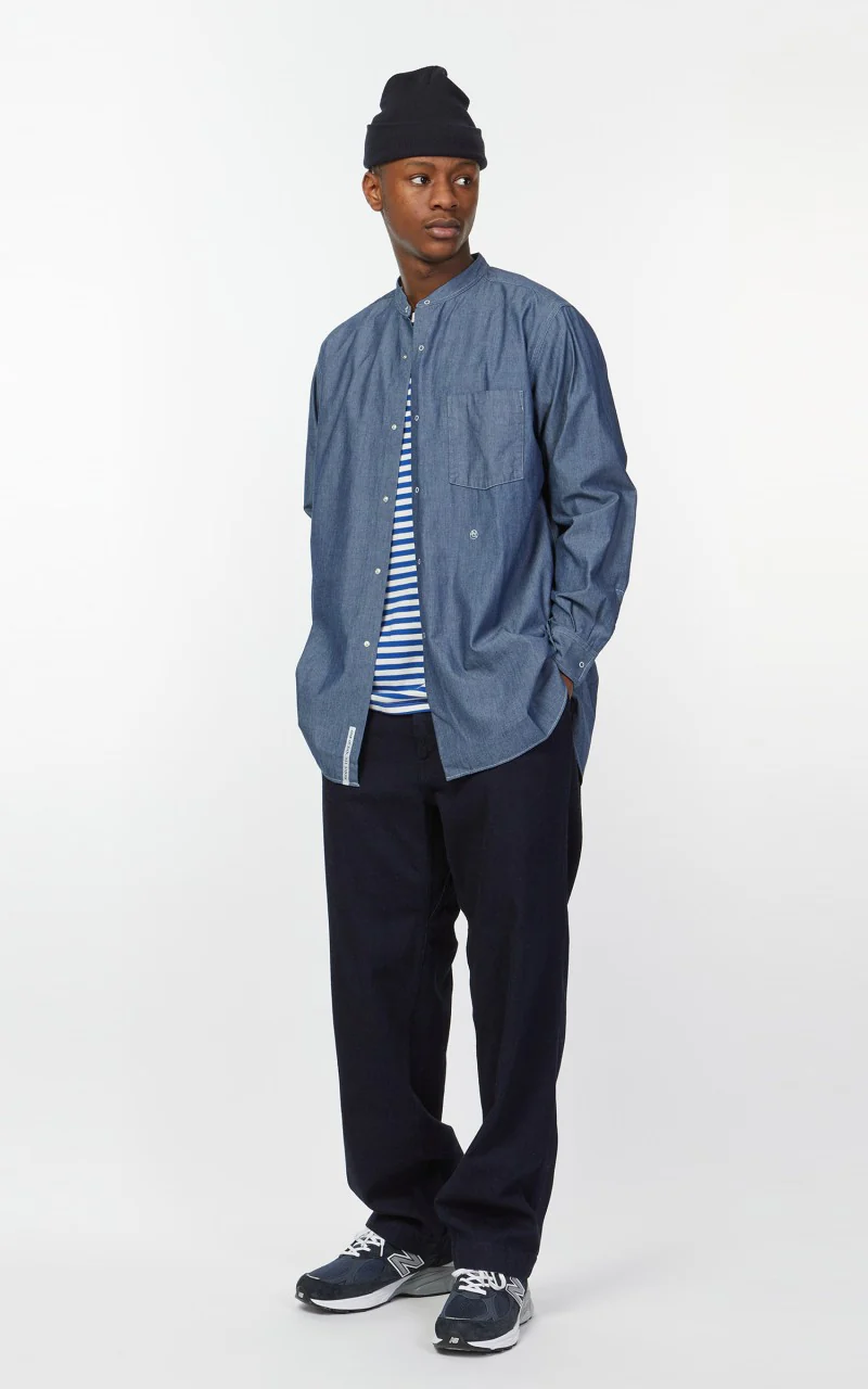 Nanamica Band Collar Wind Shirt Indigo - Image 3