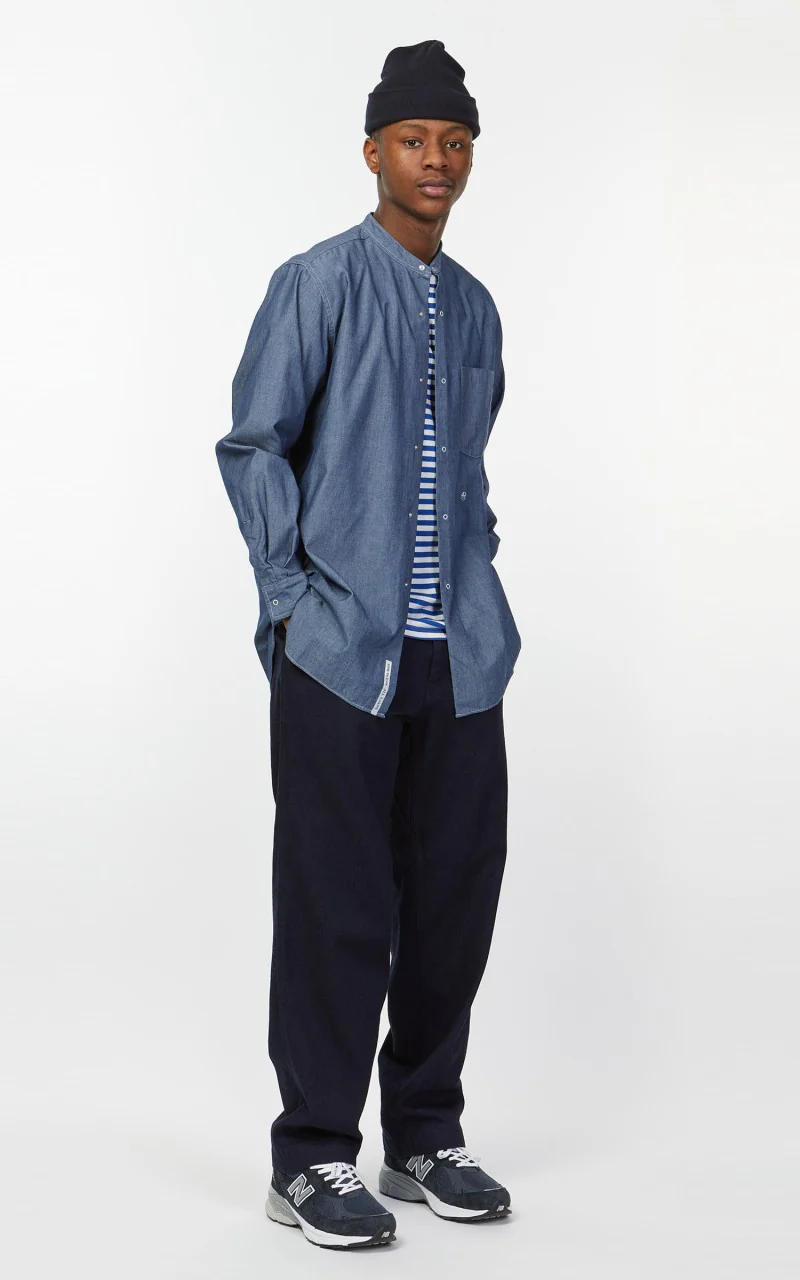 Nanamica Band Collar Wind Shirt Indigo - Image 4