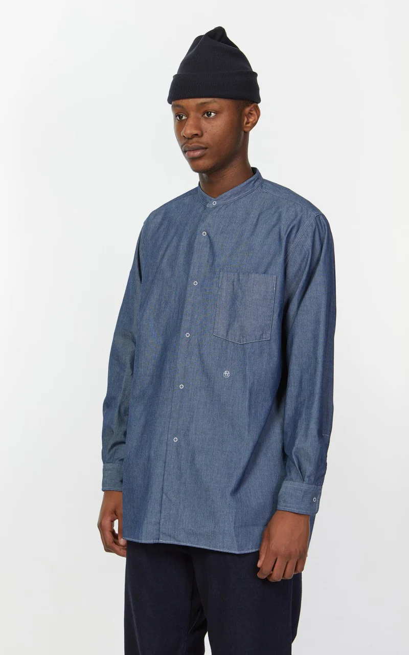 Nanamica Band Collar Wind Shirt Indigo - Image 5