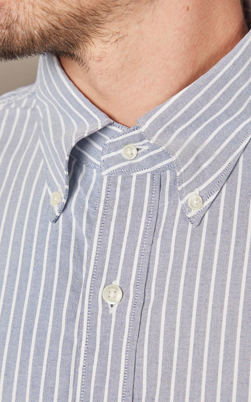 Nanamica Button Down Stripe Wind Shirt Navy - Image 4