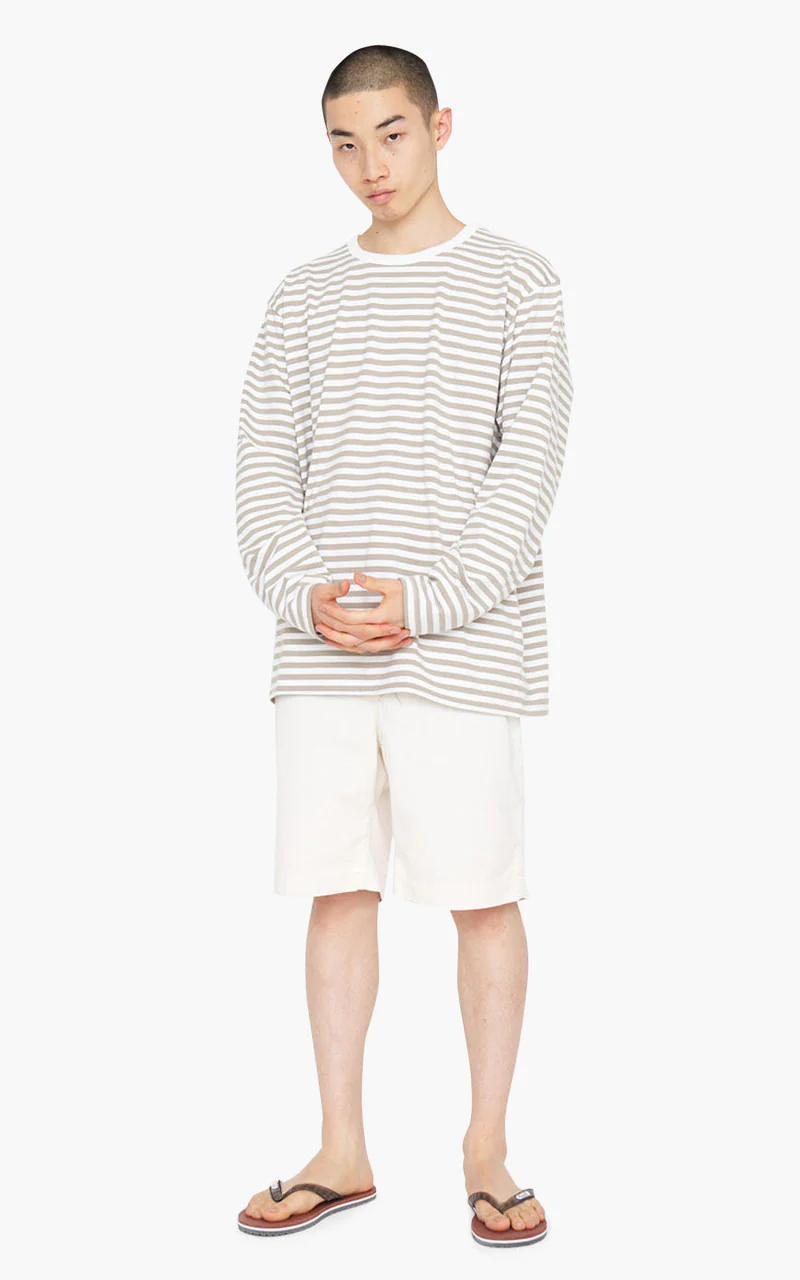 Nanamica COOLMAX Stripe Jersey L/S Tee Taupe/White - Image 2