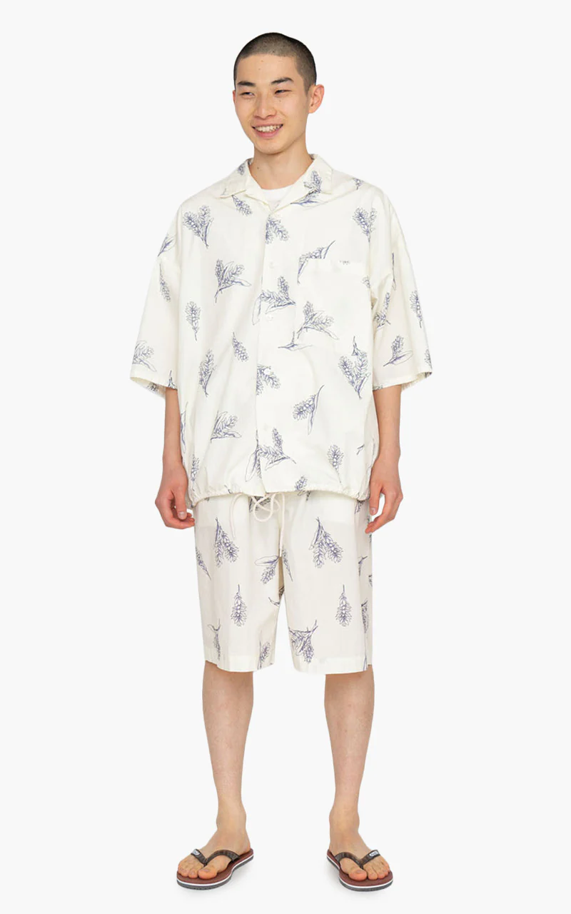 Nanamica Open Collar Wind H/S Shirt Ecru Botanical Print - Image 2
