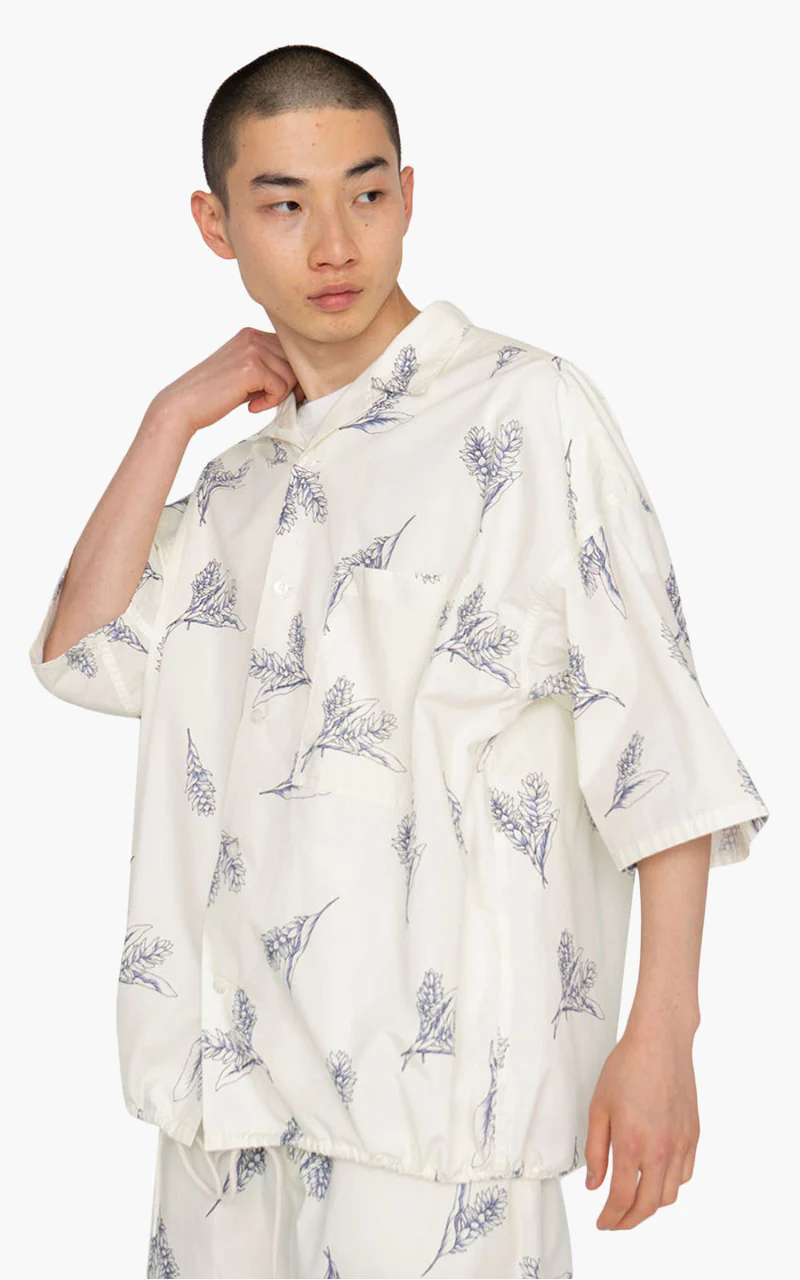 Nanamica Open Collar Wind H/S Shirt Ecru Botanical Print - Image 3
