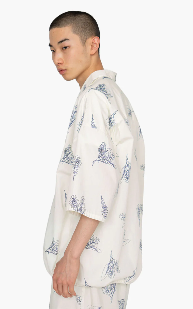Nanamica Open Collar Wind H/S Shirt Ecru Botanical Print - Image 4