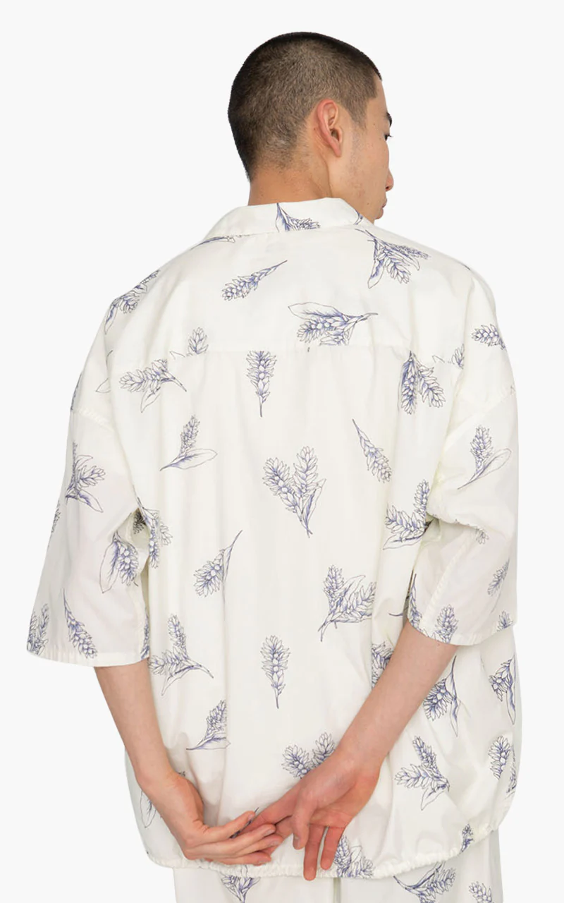 Nanamica Open Collar Wind H/S Shirt Ecru Botanical Print - Image 5