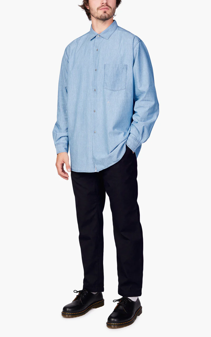 Nanamica Regular Collar Chambray Shirt Indigo Bleach - Image 2