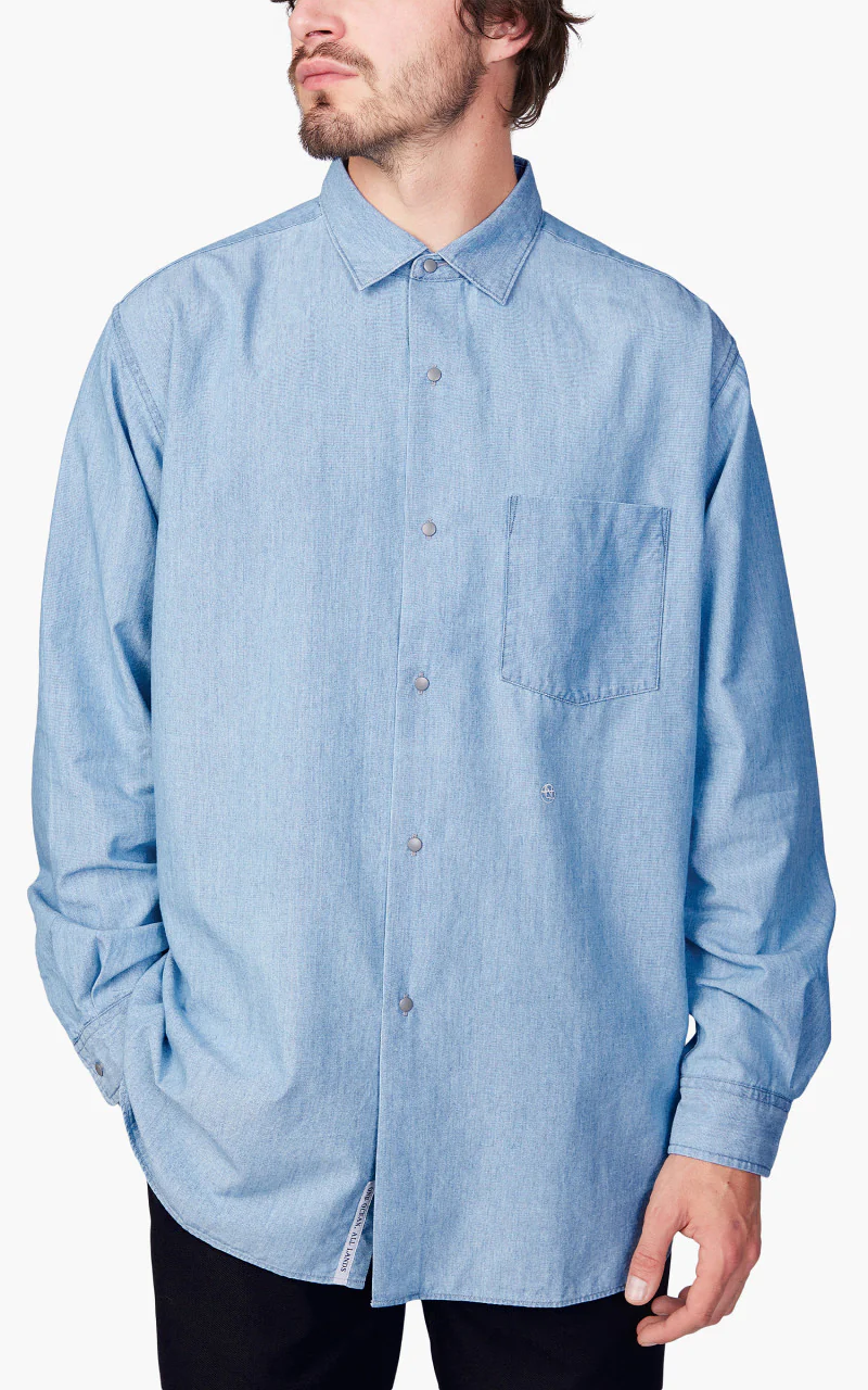 Nanamica Regular Collar Chambray Shirt Indigo Bleach - Image 3